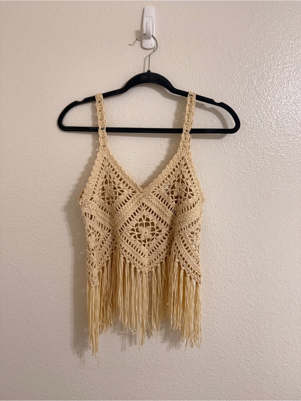 Crochet Fringe Camisole Tank Top in Cream